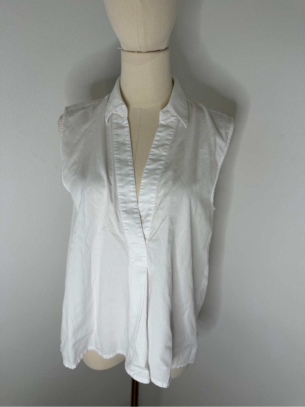 Alexander Wang White Sleeveless Cotton V-Neck Collared Blouse Size 4